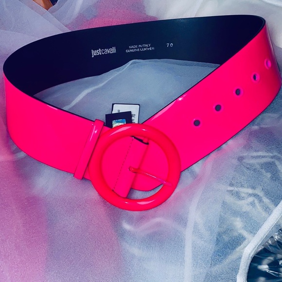Roberto Cavalli patent leather Barbie pink neon wide waist belt adjustable - Picture 8 of 10